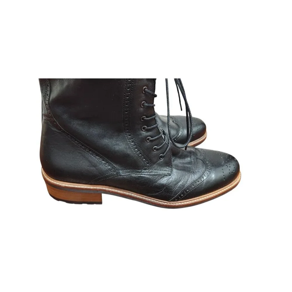 DuoBoots UK Men’s EU 43 Black Leather Brogue Lace Up Ankle Boots